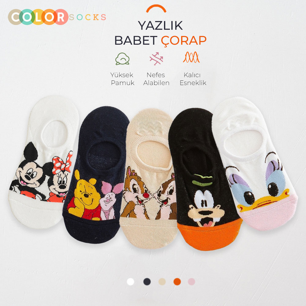 5 Çift Sevimli Karakterli Babet Çorap Seti (Extra Soft)